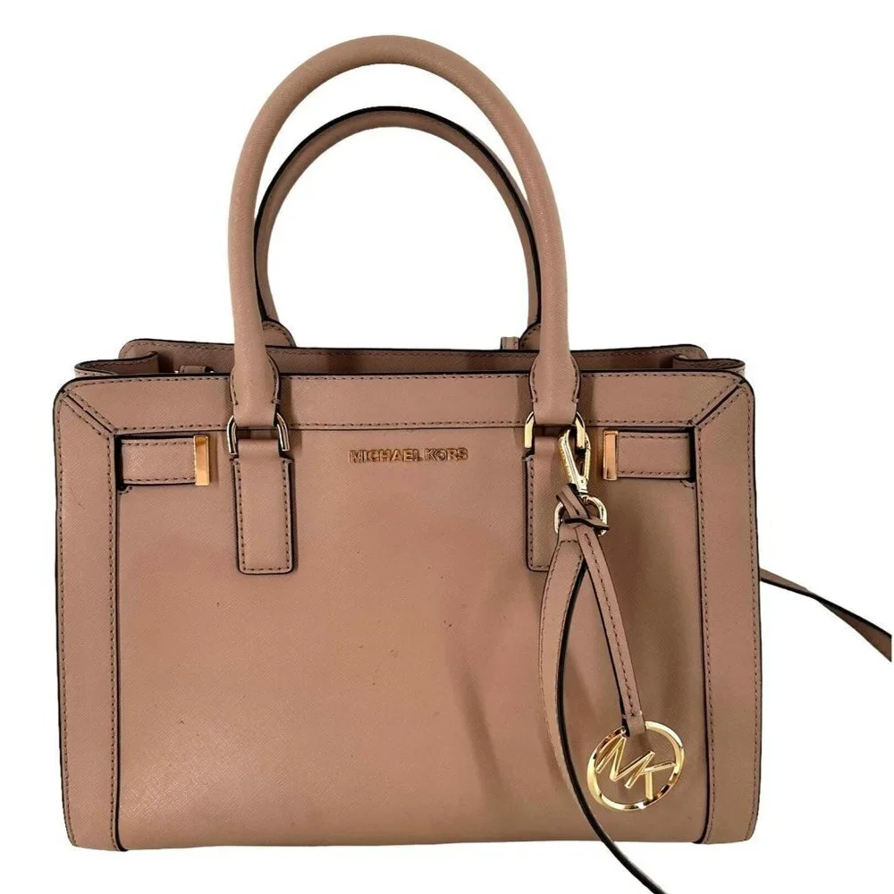 Michael Kors Blush Pink Saffiano Leather Satchel with Crossbody Strap Handbag